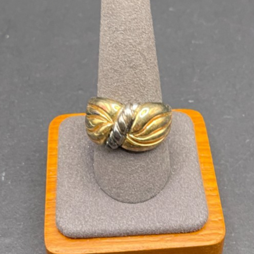 Vintage Sterling Silver 925 Two Tone Gold Vermeil Knot Dome Ring Size 10.25
